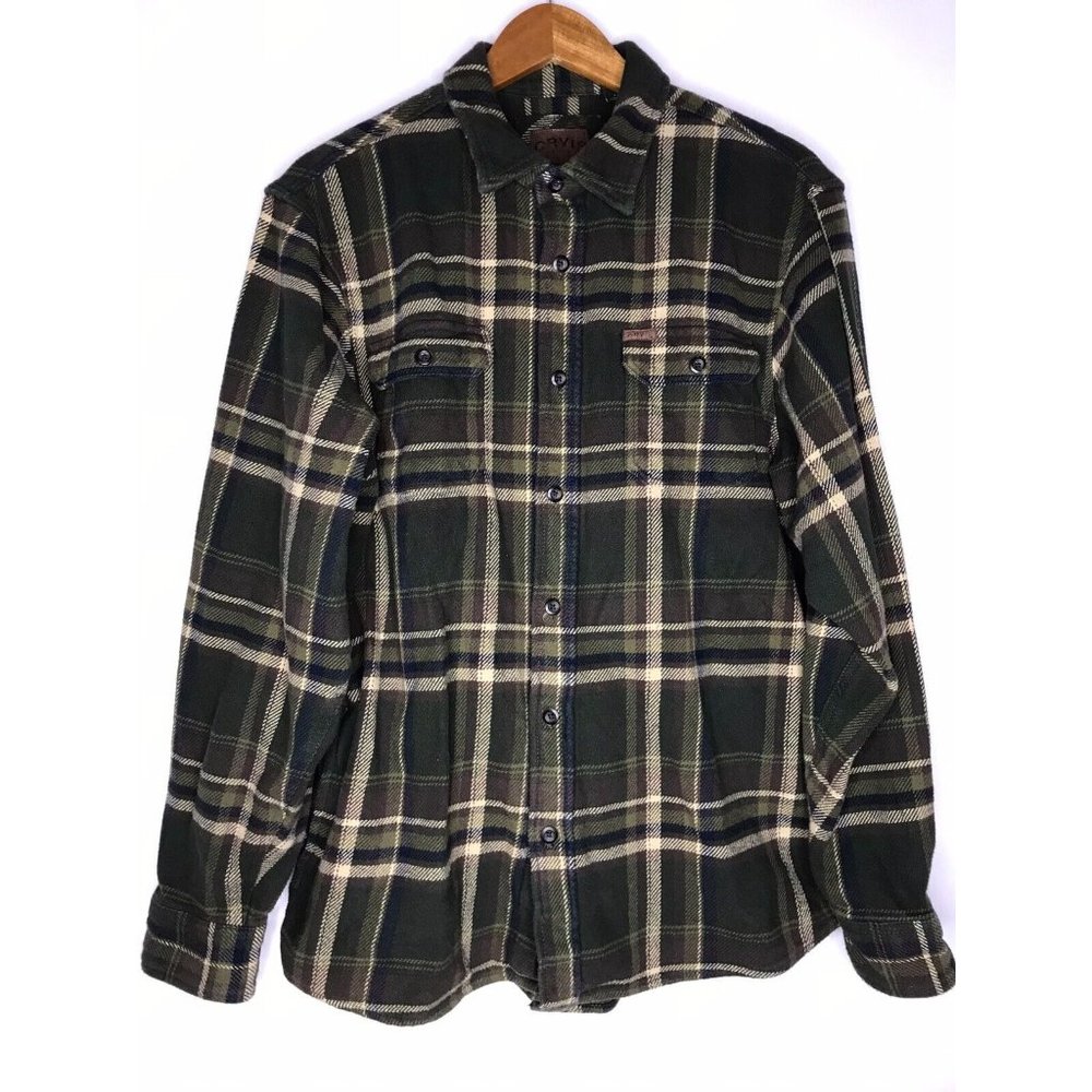 Orvis Men's Large Green Plaid Long Sleeve Button Shirt